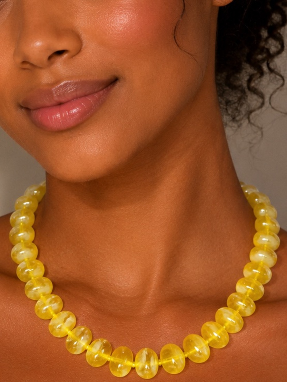 Chunky Yellow Beaded Necklace - Women Jewelry